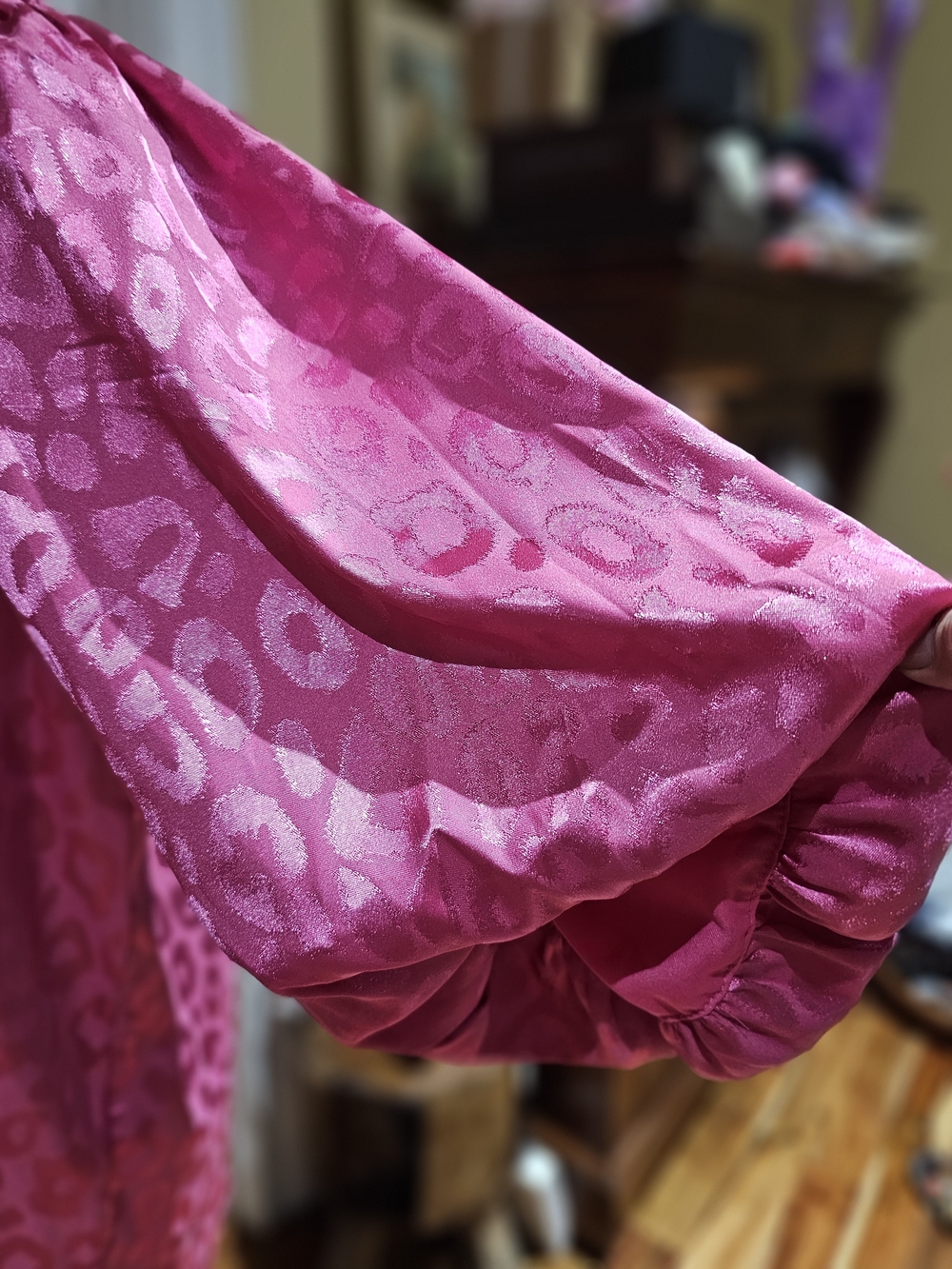Umgee Hot Pink Leopard Satin Blouse - Picture 3 of 10